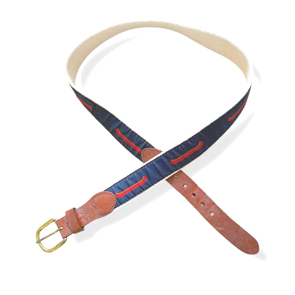 Handmade Navy Red Canoe‎ Leather Man Motif Belt Webbing Brass Size 32